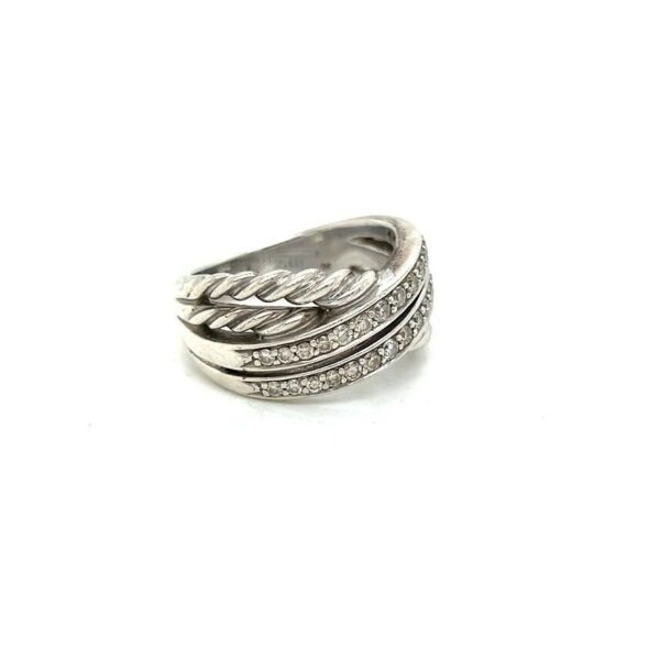 DAVID YURMAN DIAMOND CROSSOVER SILVER RING SIZE 8 - Image 2