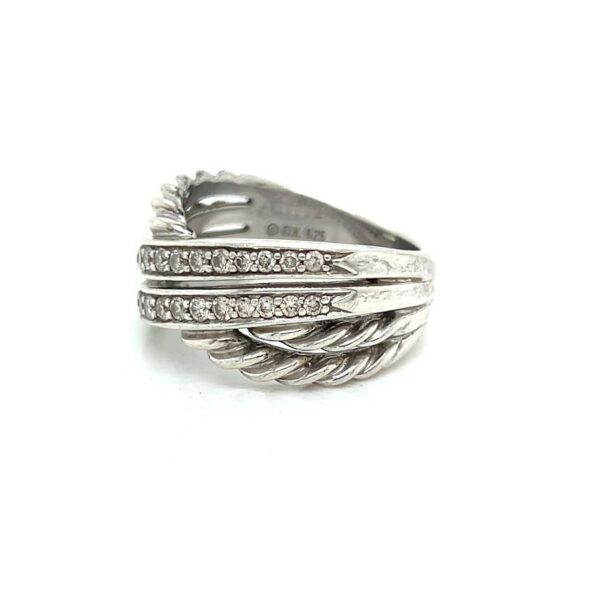 DAVID YURMAN DIAMOND CROSSOVER SILVER RING SIZE 8 - Image 8