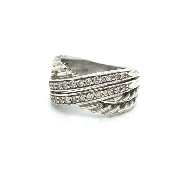 DAVID YURMAN DIAMOND CROSSOVER SILVER RING SIZE 8 - Image 11