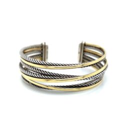 David Yurman Sterling Silver 18k Yellow Gold Wide Crossover Bracelet Cuff