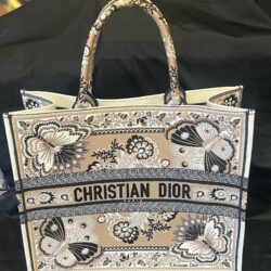 CHRISTIAN DIOR LARGE BOOK TOTE BEIGE MULTICOLOR BUTTERFLY BANDANA EMBROIDERY