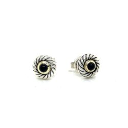 DAVID YUMAN 10mm COOKIE ONYX GOLD & SILVER STUD EARRINGS