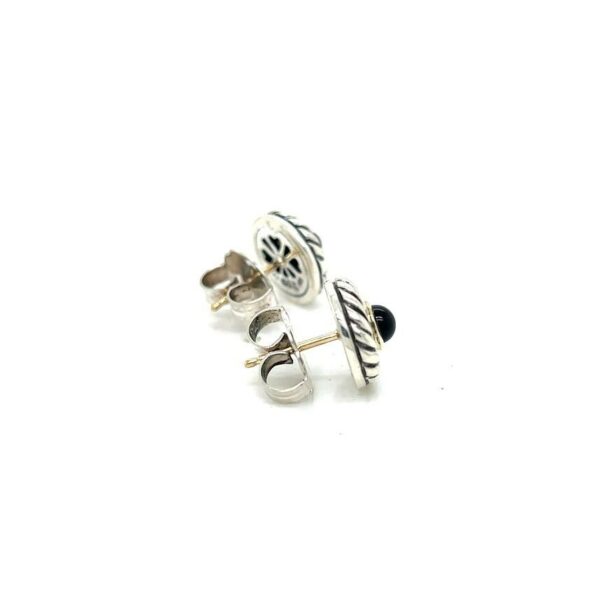 DAVID YUMAN 10mm COOKIE ONYX GOLD & SILVER STUD EARRINGS - Image 3