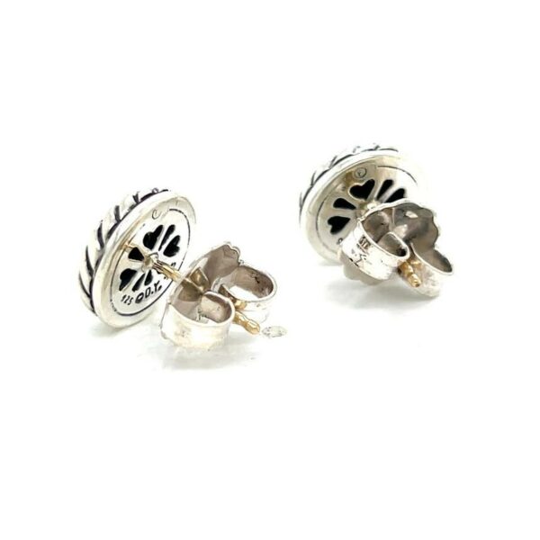 DAVID YUMAN 10mm COOKIE ONYX GOLD & SILVER STUD EARRINGS - Image 4
