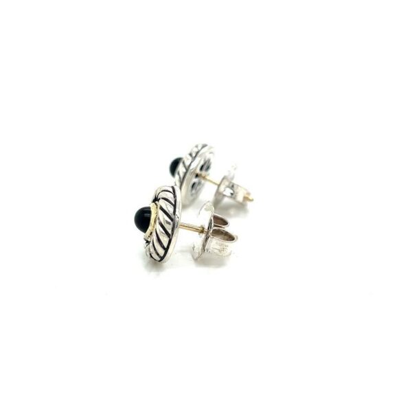 DAVID YUMAN 10mm COOKIE ONYX GOLD & SILVER STUD EARRINGS - Image 5