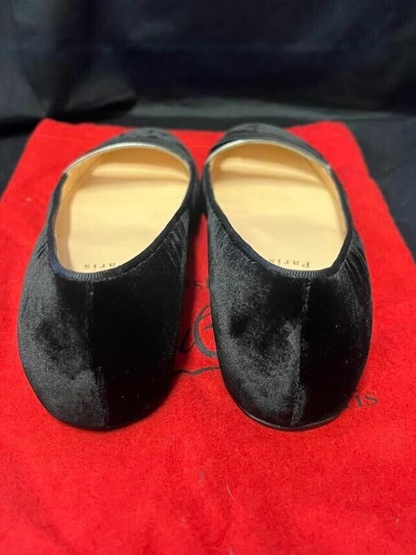 CHRISTIAN LOUBOUTIN BLACK VELVET BALLERINA FLATS W SILVER METALLIC ACCENT - Image 5