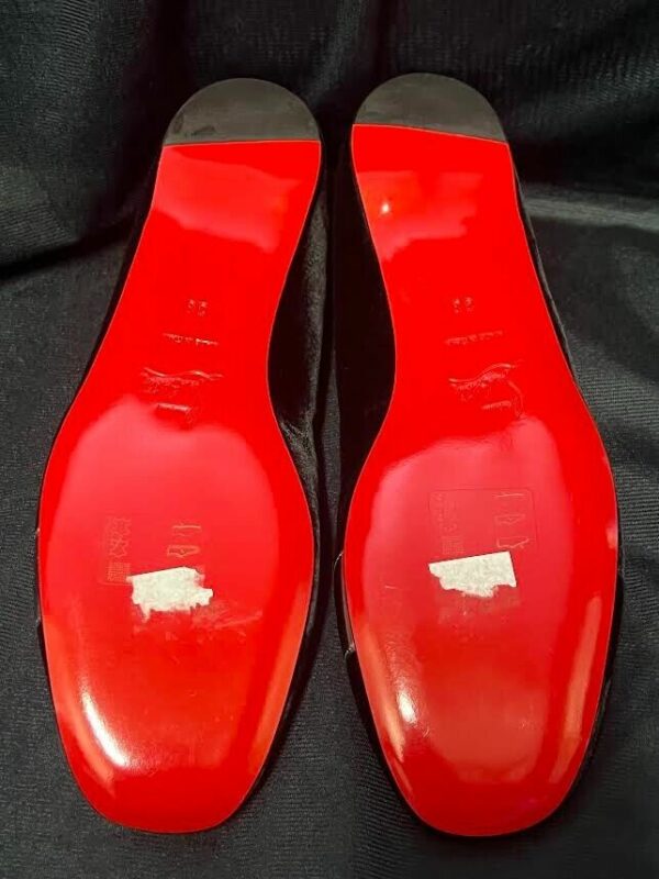 CHRISTIAN LOUBOUTIN BLACK VELVET BALLERINA FLATS W SILVER METALLIC ACCENT - Image 7