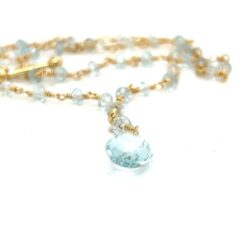 TIFFANY & CO 18K YELLOW GOLD BEADED TEARDROP PENDANT AQUAMARINE 16" NECKLACE
