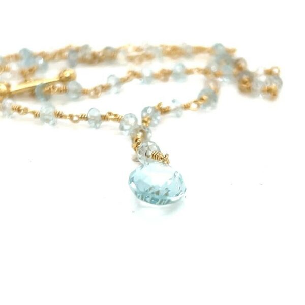 TIFFANY & CO 18K YELLOW GOLD BEADED TEARDROP PENDANT AQUAMARINE 16" NECKLACE