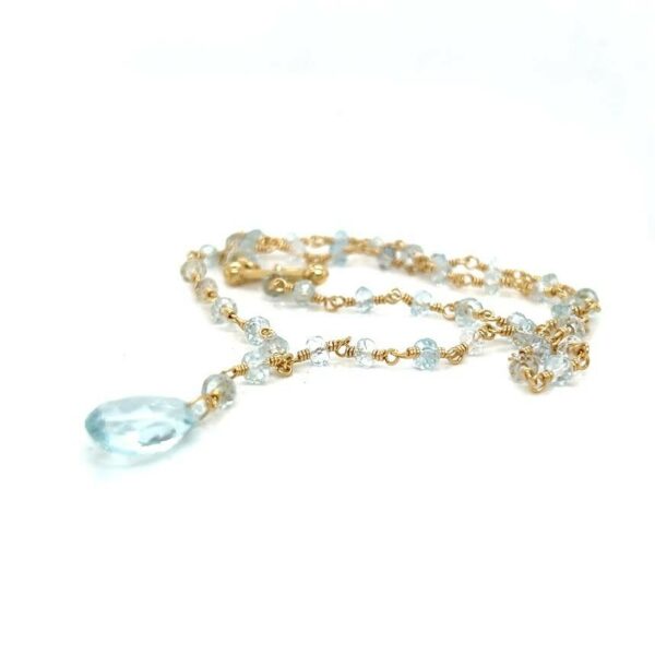 TIFFANY & CO 18K YELLOW GOLD BEADED TEARDROP PENDANT AQUAMARINE 16" NECKLACE - Image 2