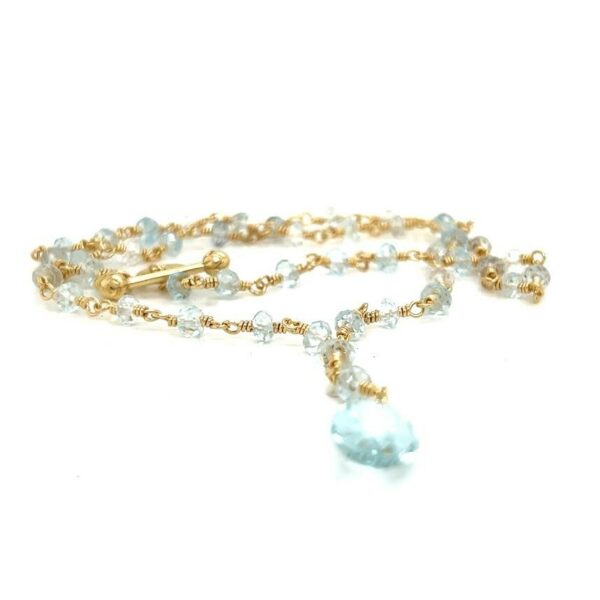 TIFFANY & CO 18K YELLOW GOLD BEADED TEARDROP PENDANT AQUAMARINE 16" NECKLACE - Image 3