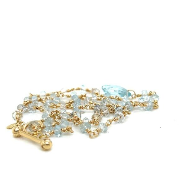 TIFFANY & CO 18K YELLOW GOLD BEADED TEARDROP PENDANT AQUAMARINE 16" NECKLACE - Image 4