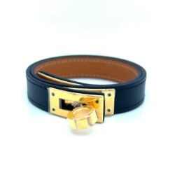 HERMES KELLY DOUBLE TOUR BRACELET NOIR CALFSKIN KELLY CLOSURE YELLOW GOLD PLATED