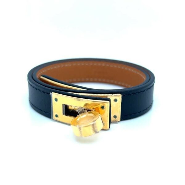 HERMES KELLY DOUBLE TOUR BRACELET NOIR CALFSKIN KELLY CLOSURE YELLOW GOLD PLATED