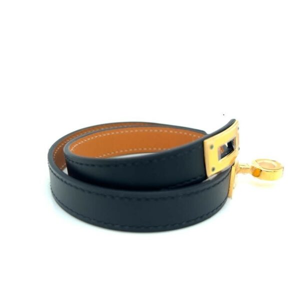 HERMES KELLY DOUBLE TOUR BRACELET NOIR CALFSKIN KELLY CLOSURE YELLOW GOLD PLATED - Image 3