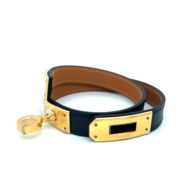 HERMES KELLY DOUBLE TOUR BRACELET NOIR CALFSKIN KELLY CLOSURE YELLOW GOLD PLATED - Image 4