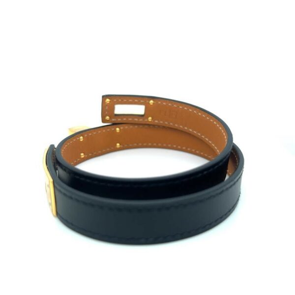 HERMES KELLY DOUBLE TOUR BRACELET NOIR CALFSKIN KELLY CLOSURE YELLOW GOLD PLATED - Image 5
