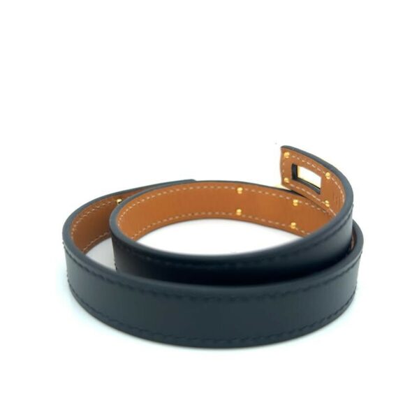 HERMES KELLY DOUBLE TOUR BRACELET NOIR CALFSKIN KELLY CLOSURE YELLOW GOLD PLATED - Image 6