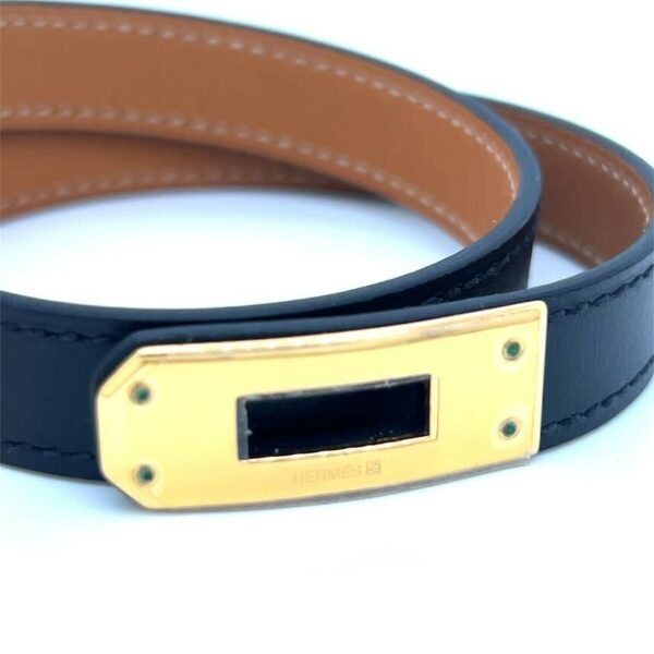 HERMES KELLY DOUBLE TOUR BRACELET NOIR CALFSKIN KELLY CLOSURE YELLOW GOLD PLATED - Image 7