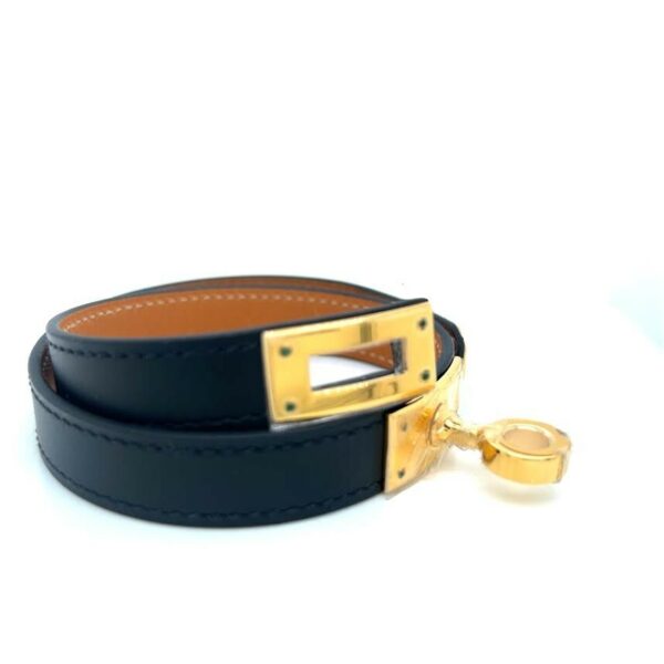 HERMES KELLY DOUBLE TOUR BRACELET NOIR CALFSKIN KELLY CLOSURE YELLOW GOLD PLATED - Image 9