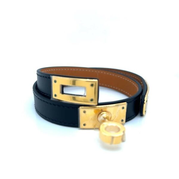 HERMES KELLY DOUBLE TOUR BRACELET NOIR CALFSKIN KELLY CLOSURE YELLOW GOLD PLATED - Image 10