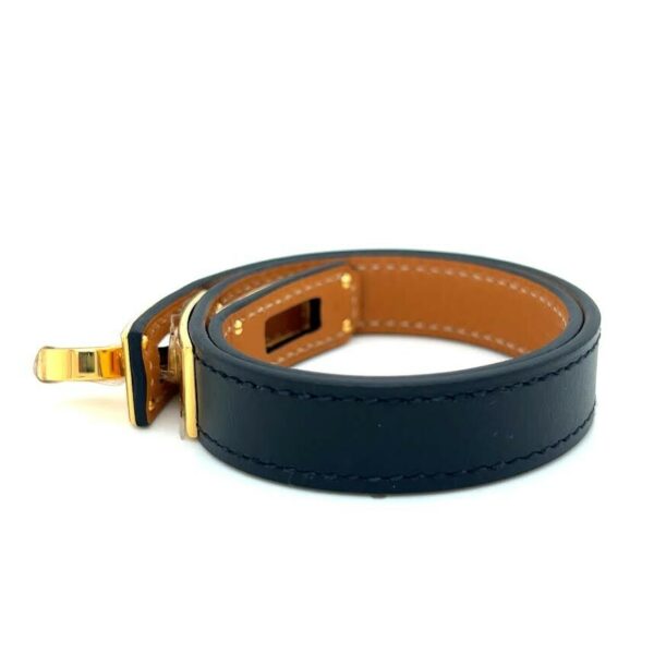 HERMES KELLY DOUBLE TOUR BRACELET NOIR CALFSKIN KELLY CLOSURE YELLOW GOLD PLATED - Image 12