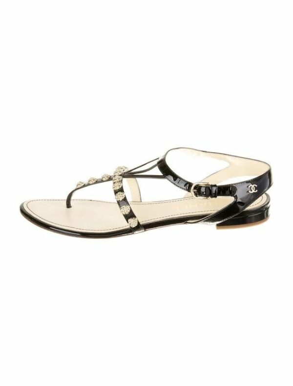 CHANEL SANDALS INTERLOCKING CC LOGO PATENT LEATHER GLADIATOR 94305 BLACK - Image 2