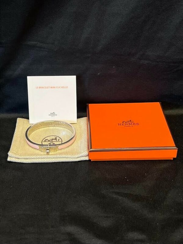 HERMES PINK MINI CLIC KELLY HINGED BANGLE BRACELET W BAG, BOX AND BOOKLET - Image 10