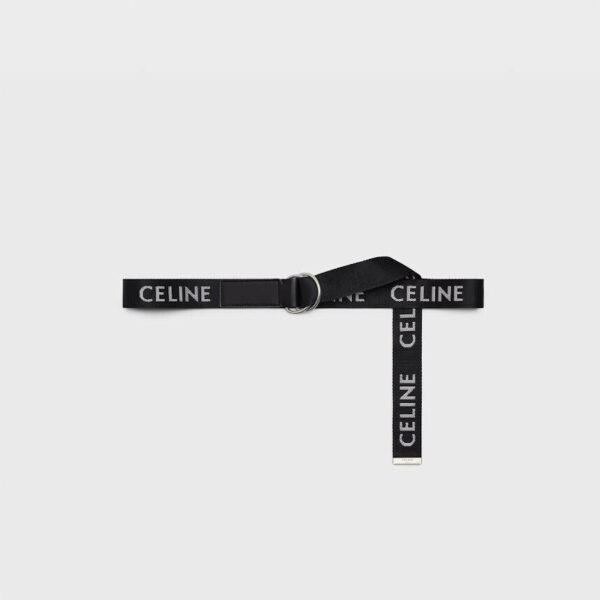 CELINE DOUBLE RING BLACK JAQUARD/CALFSKIN BELT FITS 80-100cm