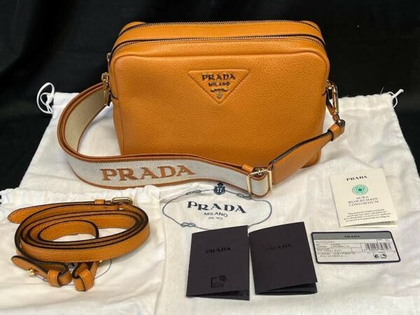 PRADA SMALL LEATHER SHOULDER BAG WITH EXTRA STRAP AMBER 1BH082_2DKV_F04GV_V_7NM - Image 21