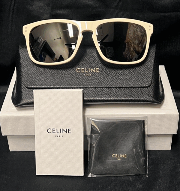 CELINE SQUARE TINTED SUNGLASSES CREAM FRAME BLACK LENS CL401781 145MM 57-17 - Image 3