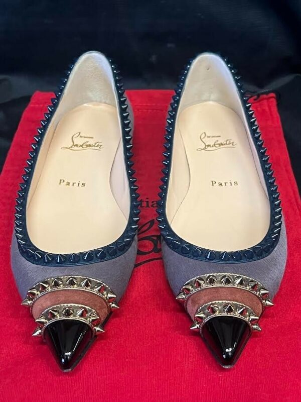 CHRISTIAN LOUBOUIN CALF HAIR SPIKED MALABAR HILL FLAT SIZE 38 (US 8)