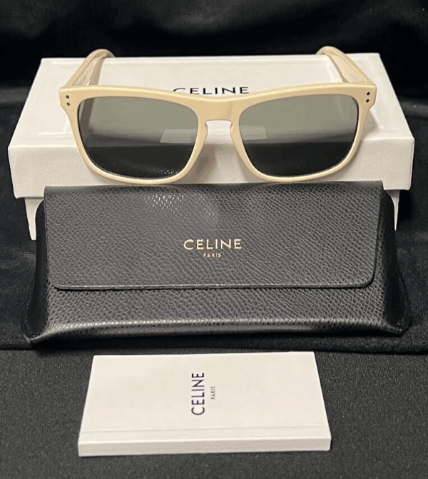 CELINE SQUARE TINTED SUNGLASSES CREAM FRAME BLACK LENS CL401781 145MM 57-17 - Image 4