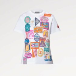 LOUIS VUITTON TRAVEL PATCH PRINT T-SHIRT 1AHISK SIZE S0 OPTIC WHITE COTTON