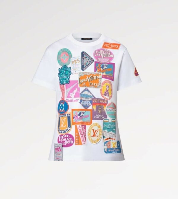LOUIS VUITTON TRAVEL PATCH PRINT T-SHIRT 1AHISK SIZE S0 OPTIC WHITE COTTON