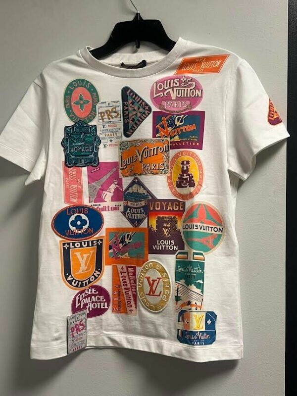 LOUIS VUITTON TRAVEL PATCH PRINT T-SHIRT 1AHISK SIZE S0 OPTIC WHITE COTTON - Image 2