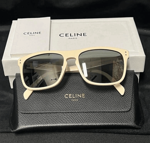 CELINE SQUARE TINTED SUNGLASSES CREAM FRAME BLACK LENS CL401781 145MM 57-17 - Image 5