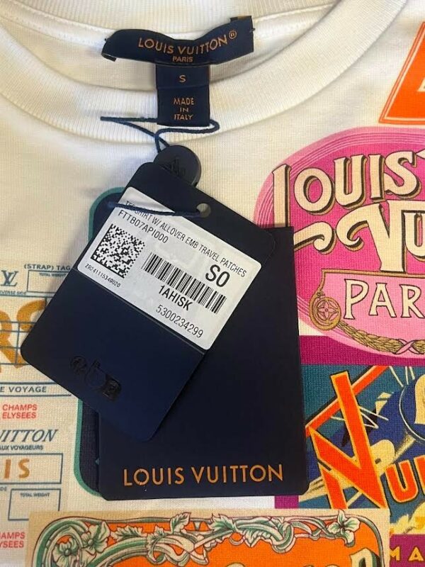 LOUIS VUITTON TRAVEL PATCH PRINT T-SHIRT 1AHISK SIZE S0 OPTIC WHITE COTTON - Image 5