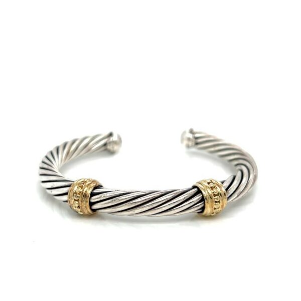 DAVID YURMAN TWO-TONE DOUBLE STATION CUFF BRACELET SILVER 925 14K YELLOW GOLD