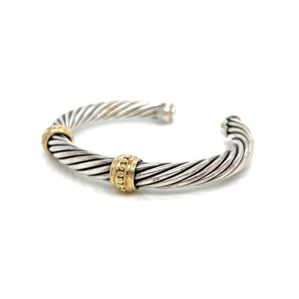 DAVID YURMAN TWO-TONE DOUBLE STATION CUFF BRACELET SILVER 925 14K YELLOW GOLD - Image 2