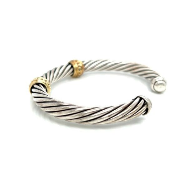 DAVID YURMAN TWO-TONE DOUBLE STATION CUFF BRACELET SILVER 925 14K YELLOW GOLD - Image 3