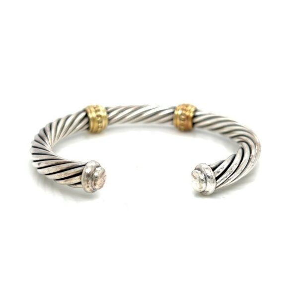 DAVID YURMAN TWO-TONE DOUBLE STATION CUFF BRACELET SILVER 925 14K YELLOW GOLD - Image 4