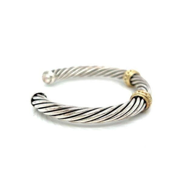 DAVID YURMAN TWO-TONE DOUBLE STATION CUFF BRACELET SILVER 925 14K YELLOW GOLD - Image 5