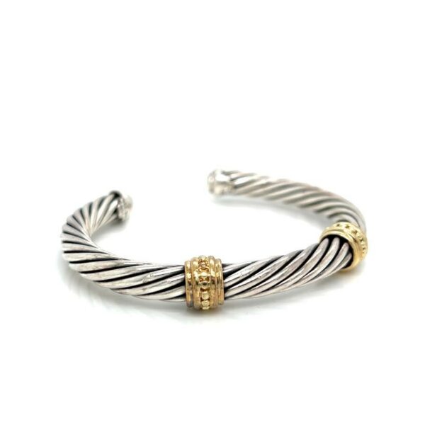 DAVID YURMAN TWO-TONE DOUBLE STATION CUFF BRACELET SILVER 925 14K YELLOW GOLD - Image 6