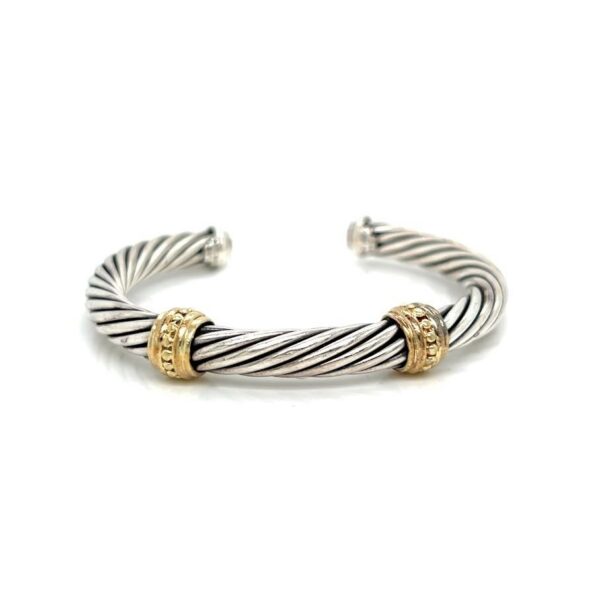 DAVID YURMAN TWO-TONE DOUBLE STATION CUFF BRACELET SILVER 925 14K YELLOW GOLD - Image 7
