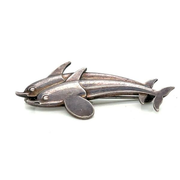 Georg Jensen Denmark Design #317 Sterling Silver Two Dolphin Vintage Brooch Pin