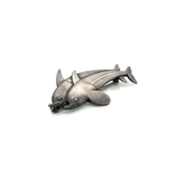 Georg Jensen Denmark #317 Sterling Silver Two Dolphin Jumping Vintage Brooch - Image 2