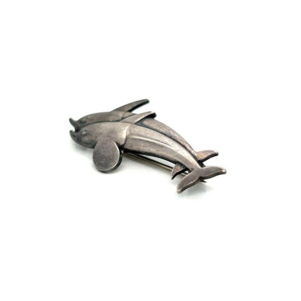 Georg Jensen Denmark #317 Sterling Silver Two Dolphin Jumping Vintage Brooch - Image 6