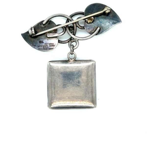 GEORG JENSEN STERLING SILVER HAND WROUGHT LEAF DANGLE LOCKET BROOCH PIN #113 - Image 3