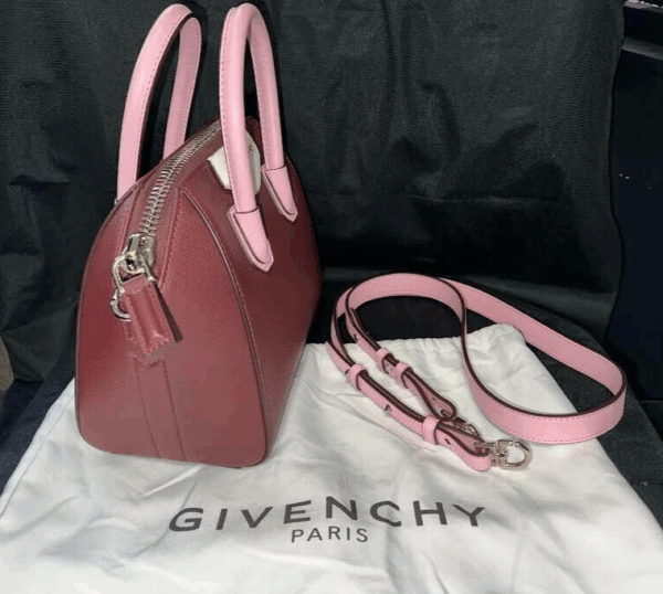 GIVENCHY GOATSKIN MINI TRI-COLOR ANTIGONA BURGUNDY PINK WHITE TOP HANDLE BAG - Image 3
